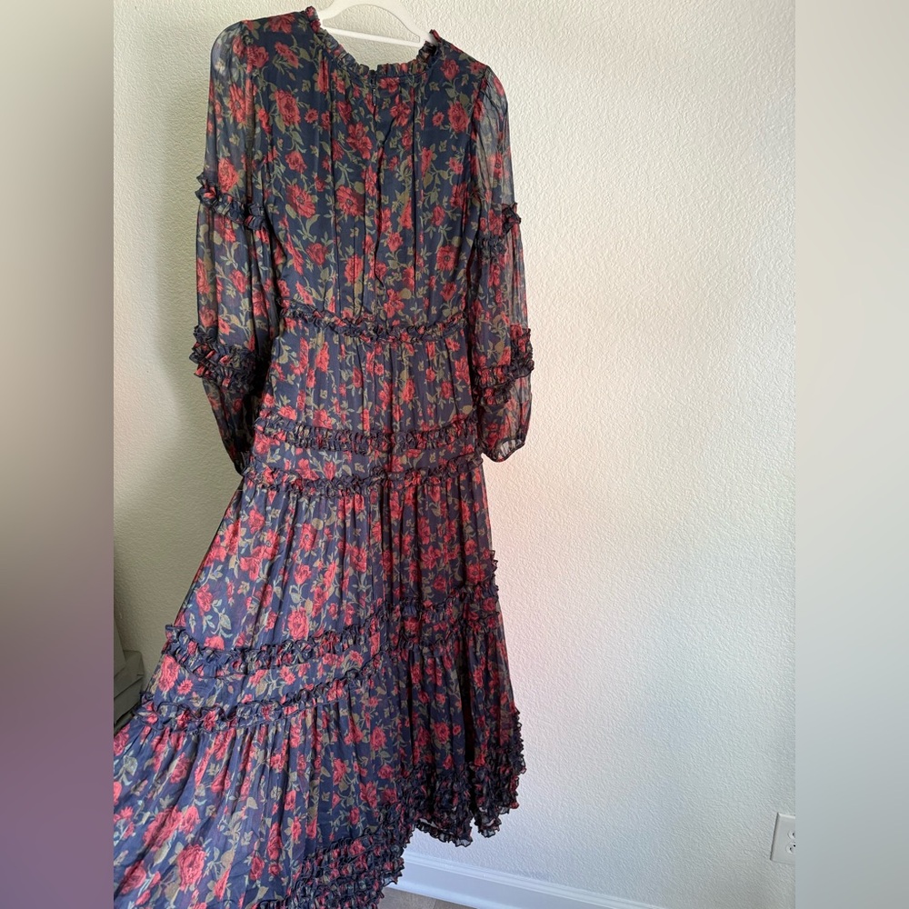 IVY CITY CO Geneva Dress in Scarlet Bloom - Navy and Red Floral Long Sleeve - Picture 5 of 7